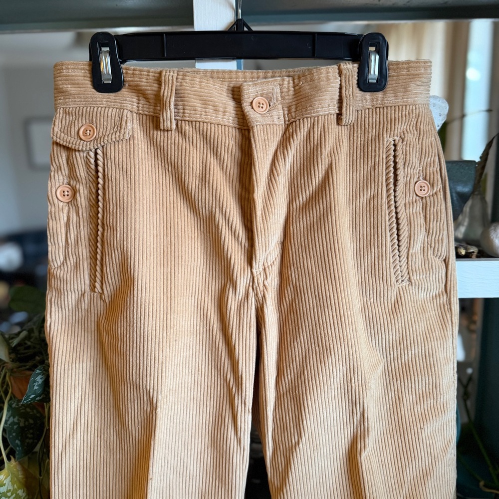 A. Smile Khaki Wide Leg Corduroy Trousers. Circa 1970s